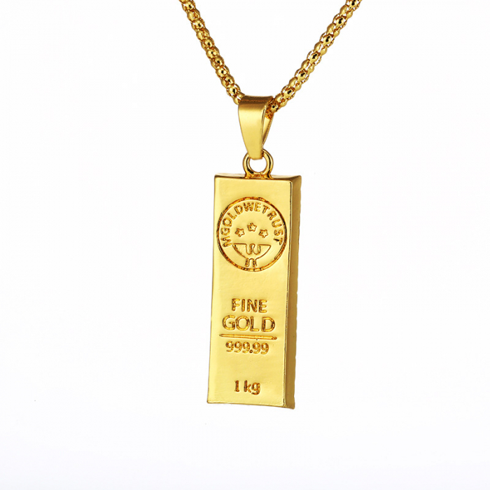 Lantisor cu pandantiv in forma de lingou de aur, aliaj metalic, placat cu aur 24K, auriu, Tessero [1]