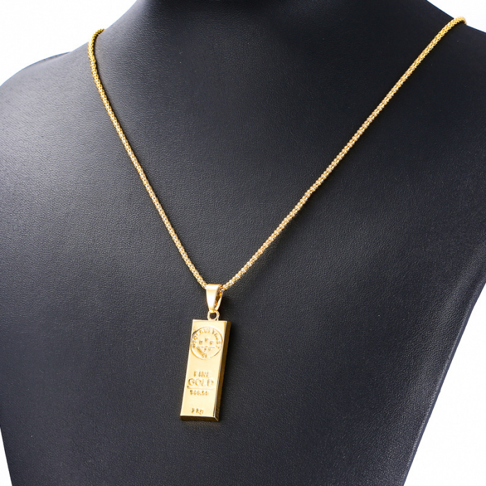 Lantisor cu pandantiv in forma de lingou de aur, aliaj metalic, placat cu aur 24K, auriu, Tessero [2]