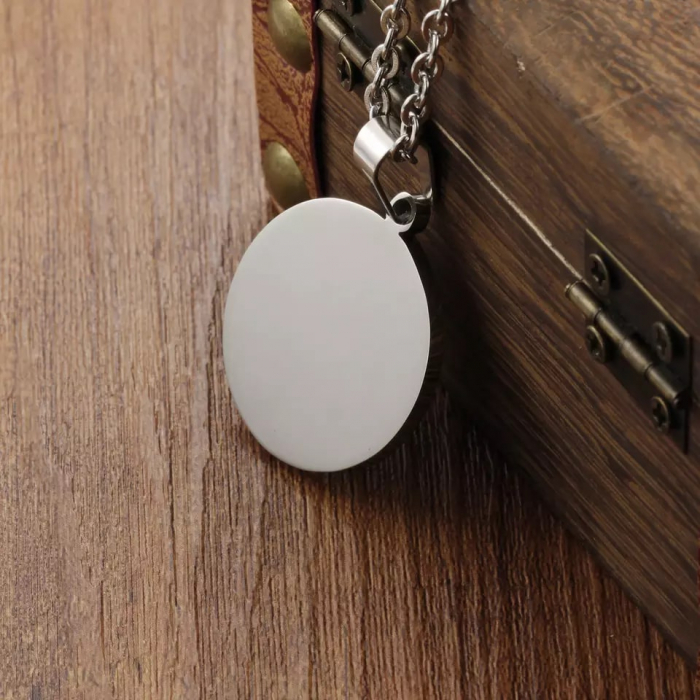 Lantisor cu pandantiv in forma de moneda cu Yin si Yang din otel inoxdabil, unisex, Tessero, argintiu si negru [3]