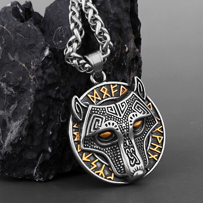 Lantisor cu pandantiv in forma de moneda Viking cu simbol animal, otel inoxidabil placat cu argint, Tessero, argintiu [1]