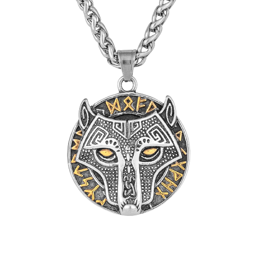 Lantisor cu pandantiv in forma de moneda Viking cu simbol animal, otel inoxidabil placat cu argint, Tessero, argintiu [2]