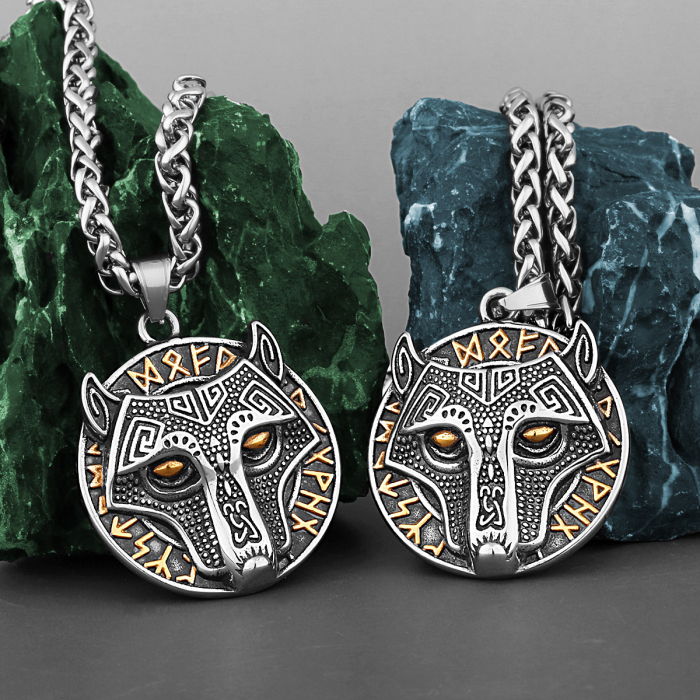 Lantisor cu pandantiv in forma de moneda Viking cu simbol animal, otel inoxidabil placat cu argint, Tessero, argintiu [3]