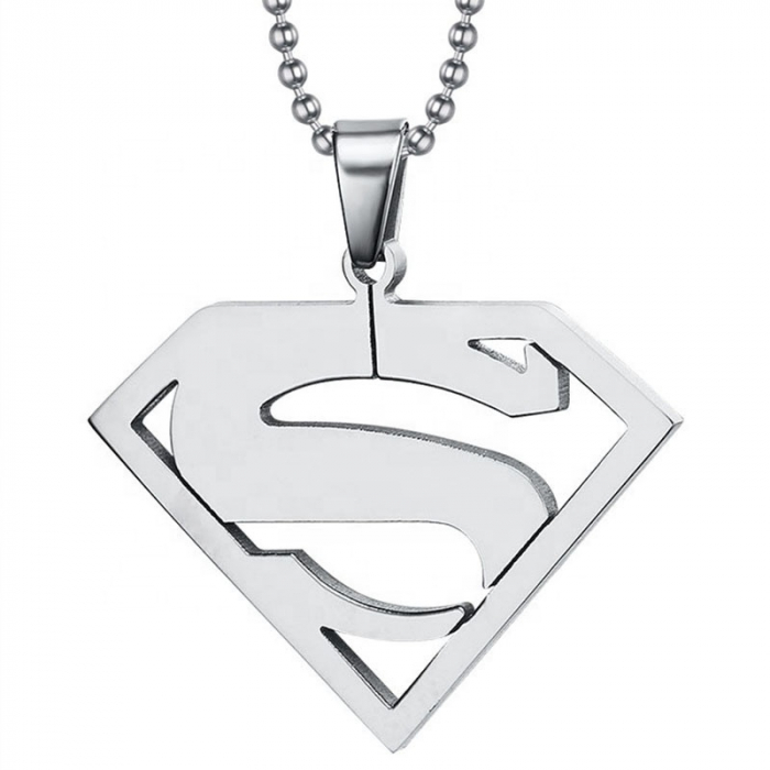 Lantisor cu pandantiv model in forma de Superman din otel inoxidabil, 60 cm, Tessero, argintiu [1]
