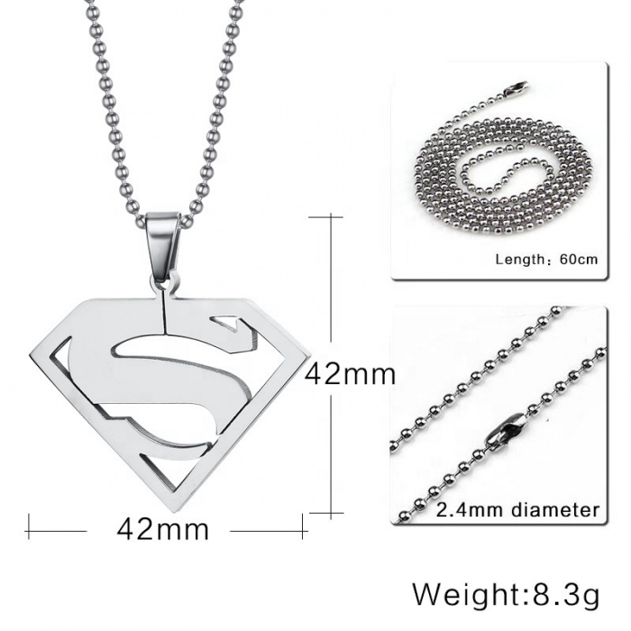 Lantisor cu pandantiv model in forma de Superman din otel inoxidabil, 60 cm, Tessero, argintiu [2]