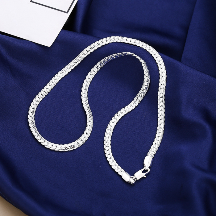 Lantisor Cuban Chain cu model din otel inoxidabil, unisex, placat cu aur 18K, Tessero, 5mm, 45cm, argintiu [1]