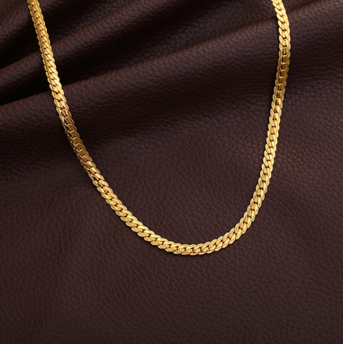 Lantisor Cuban Chain cu model din otel inoxidabil, unisex, placat cu aur 18K, Tessero, 5mm, 45cm, auriu [3]