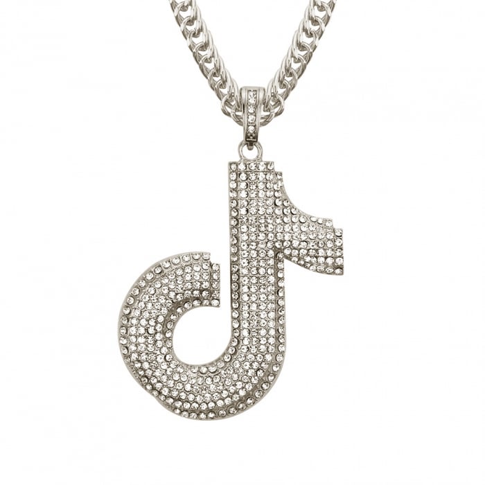 Lantisor Cuban Chain Hip Hop cu pandantiv Iced Out TikTok, oversize, pietre zirconiu, placat cu aur 18K, unisex, Tessero, argintiu [2]