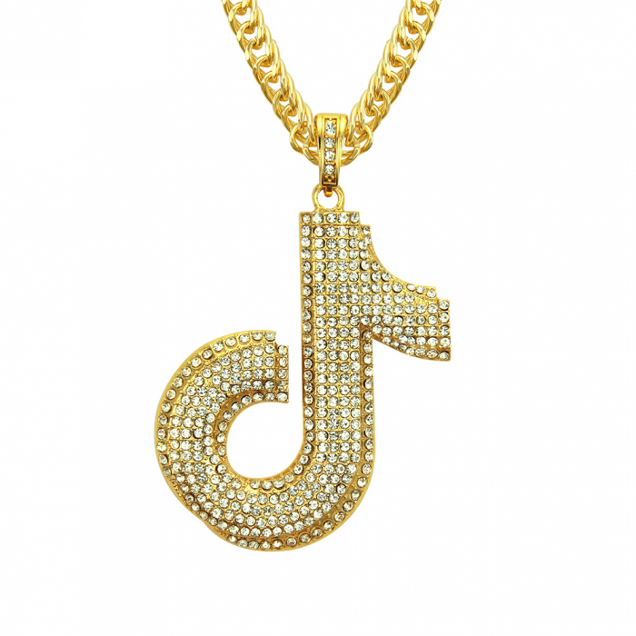 Lantisor Cuban Chain Hip Hop cu pandantiv Iced Out TikTok, oversize, pietre zirconiu, placat cu aur 18K, unisex, Tessero, auriu [1]