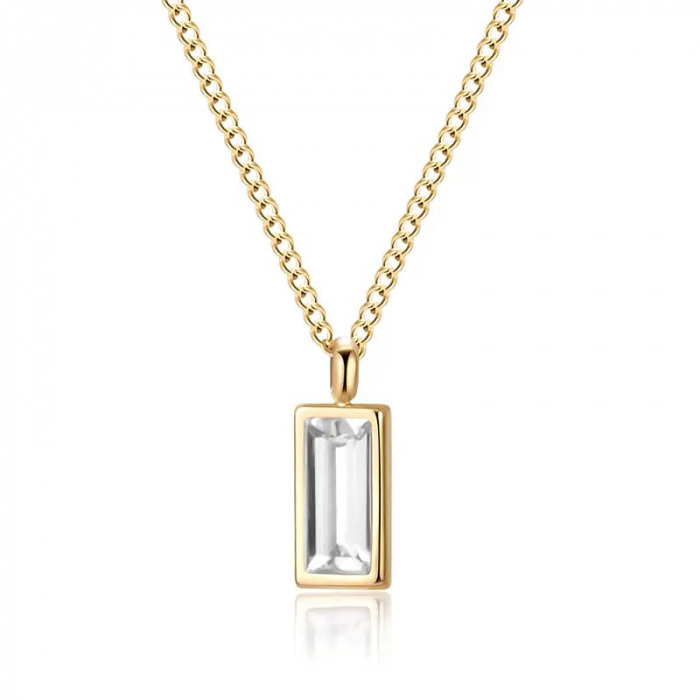 Lantisor de dama finut, model cu piatra zirconiu dreptunghiulara cu efect de cristal Sapphire, otel inoxidabil placat cu aur 18K, Tessero, auriu si alb [1]