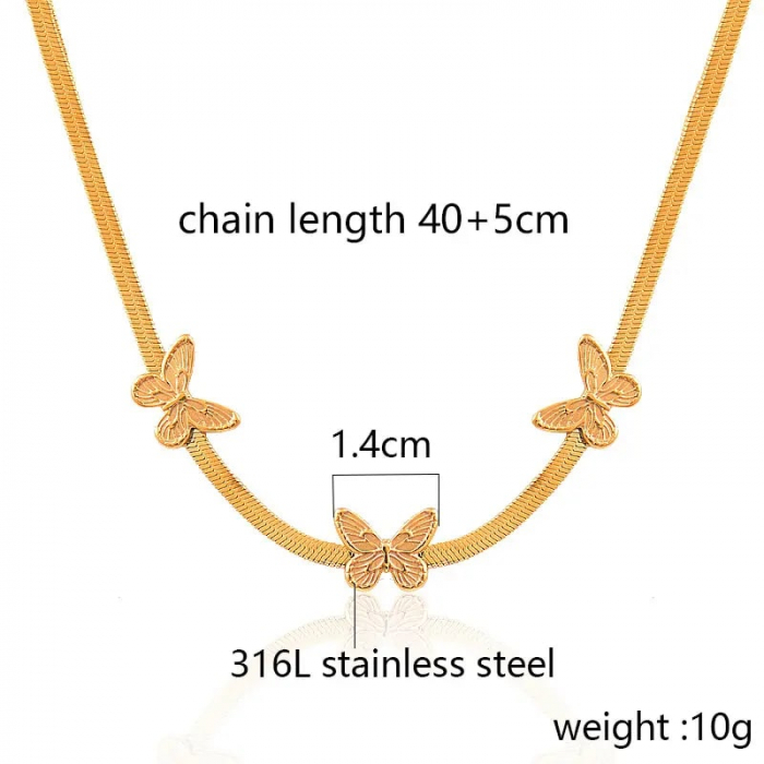 Lantisor de dama model tip Snake cu charm-uri in forma de fluturi, otel inoxdabil, placat cu aur 18K, auriu, Tessero [1]