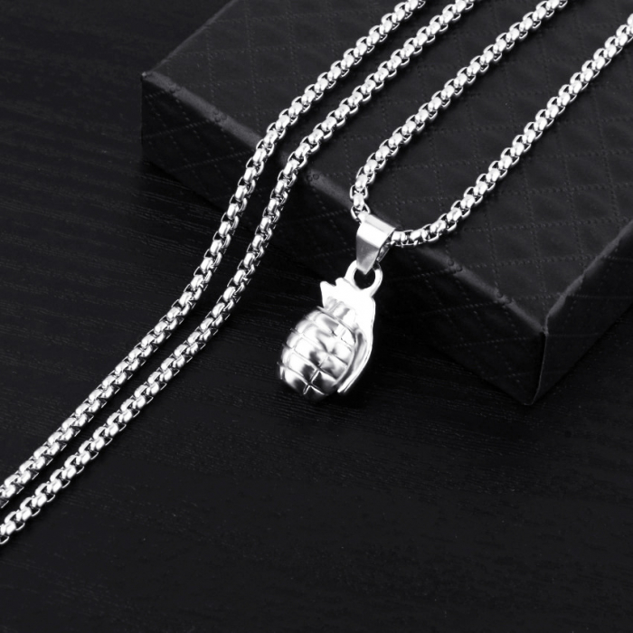 Lantisor design cubic cu pandantiv in forma de grenada, placat cu aur 18K, argintiu [4]