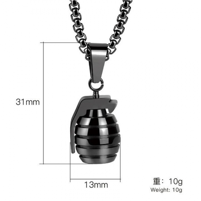 Lantisor design cubic cu pandantiv in forma de grenada, placat cu aur 18K, negru [2]