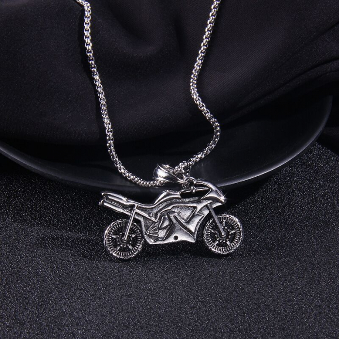 Lantisor design cubic cu pandantiv in forma de motocicleta, placat cu argint, Tessero, 65 cm, argintiu [2]