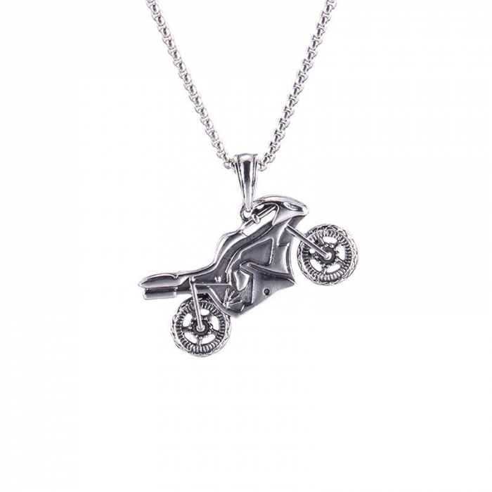 Lantisor design cubic cu pandantiv in forma de motocicleta, placat cu argint, Tessero, 65 cm, argintiu [3]