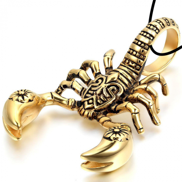 Lantisor design cubic cu pandantiv in forma de scorpion, placat cu aur 18K, Tessero, auriu [2]