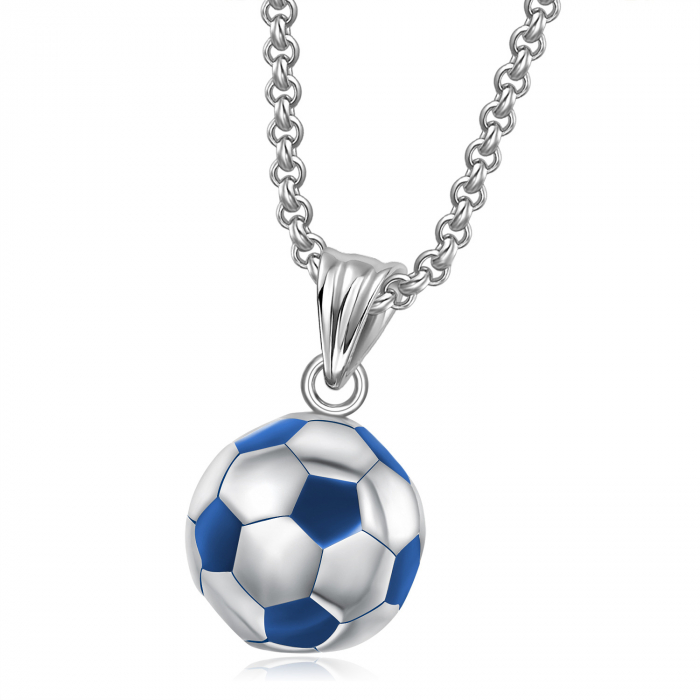Lantisor design cubic cu pandantiv rotund in forma de minge de fotbal, otel inoxidabil, placat cu argint, Tessero, argintiu [1]