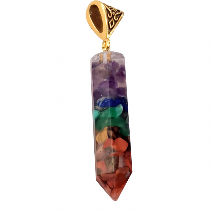 Lantisor din piele cu pandantiv hexagonal din piatra semipretioasa, unisex, multicolor [2]
