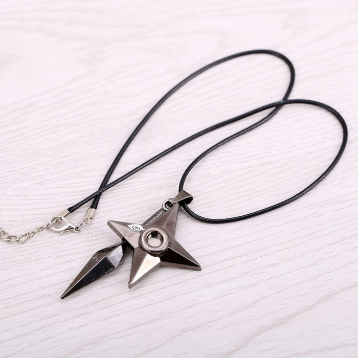 Lantisor din piele cu pandantiv in forma de Shuriken din desenele animate Naruto, Tessero, negru [2]