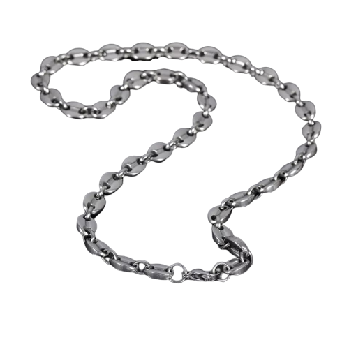 Lantisor in forma de boaba de cafea din otel inoxidabil, unisex, placat cu aur 18K, grosime 6mm, lungime 55 cm, Tessero, argintiu [1]