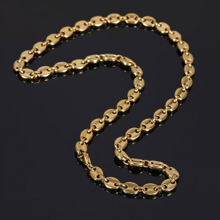 Lantisor in forma de boaba de cafea din otel inoxidabil, unisex, placat cu aur 18K, grosime 6mm, lungime 55 cm, Tessero, auriu [3]