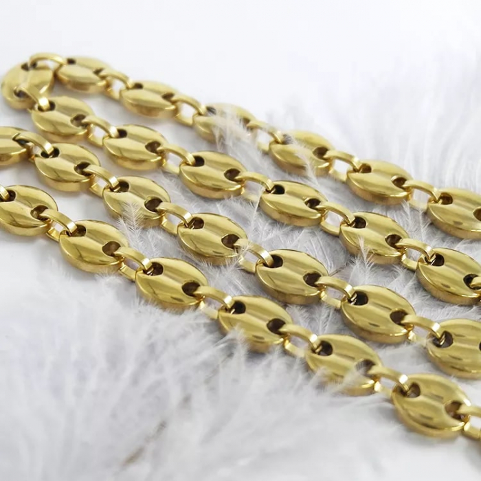 Lantisor in forma de boaba de cafea din otel inoxidabil, unisex, placat cu aur 18K, grosime 6mm, lungime 55 cm, Tessero, auriu [2]