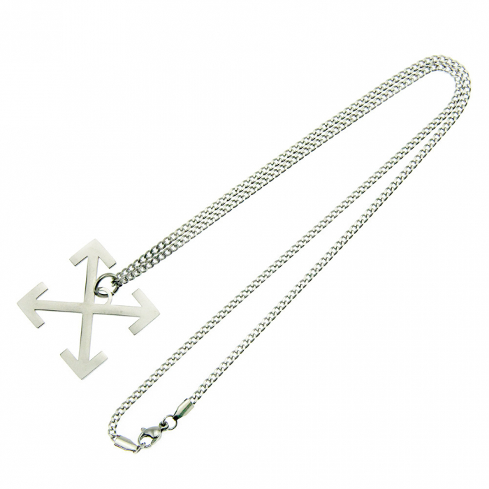 Lantisor model Cuban Chain cu pandantiv in forma de sageti, otel inoxidabil, unisex, Tessero, argintiu [1]