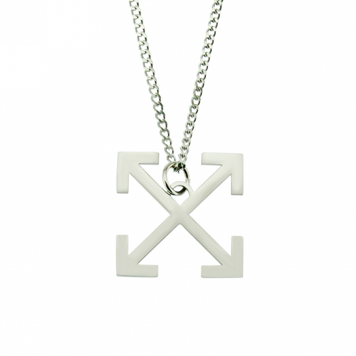 Lantisor model Cuban Chain cu pandantiv in forma de sageti, otel inoxidabil, unisex, Tessero, argintiu [3]