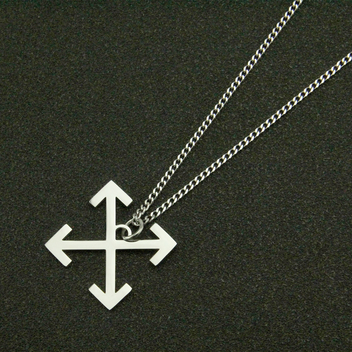 Lantisor model Cuban Chain cu pandantiv in forma de sageti, otel inoxidabil, unisex, Tessero, argintiu [2]