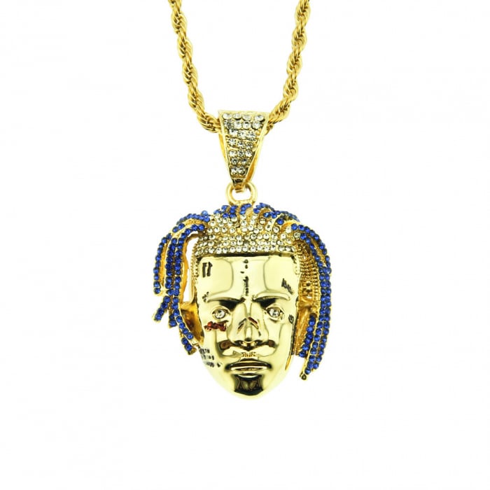 Lantisor model Rope Hip Hop cu pandantiv in forma de avatar rapper, pietre zirconiu, otel inoxidabil placat cu aur 18K, Tessero, auriu [2]