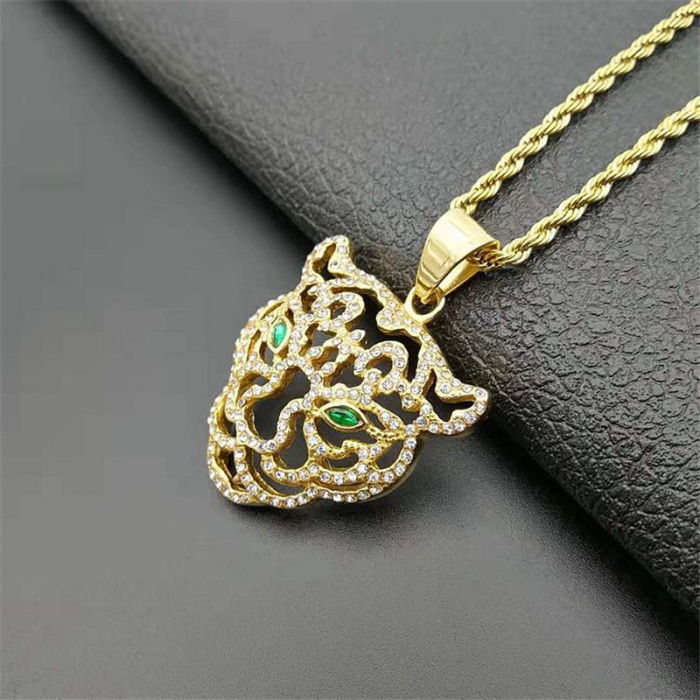 Lantisor Rope cu pandantiv in forma de jaguar, pietre zirconiu, otel inoxidabil, placat cu aur 18K, auriu [2]