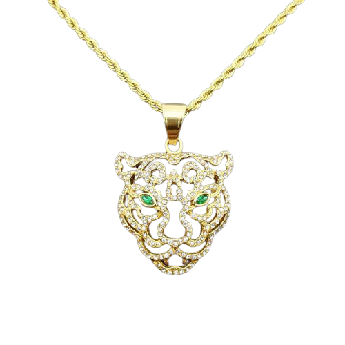 Lantisor Rope cu pandantiv in forma de jaguar, pietre zirconiu, otel inoxidabil, placat cu aur 18K, auriu [1]