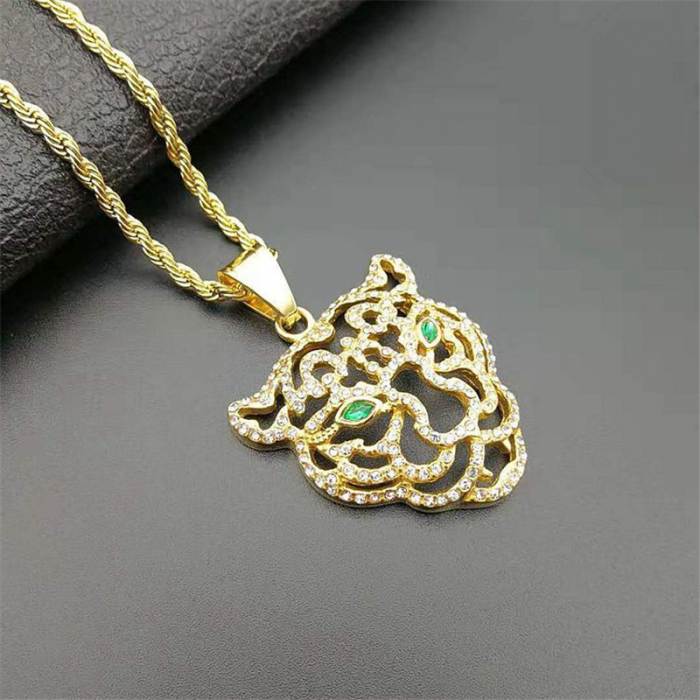 Lantisor Rope cu pandantiv in forma de jaguar, pietre zirconiu, otel inoxidabil, placat cu aur 18K, auriu [3]