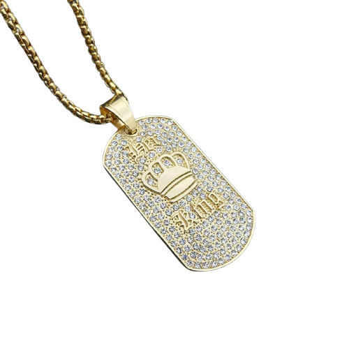 Lantisor si pandantiv placuta identificare nume "King", pietre zirconiu, otel inoxidabil, placat cu aur 18K, auriu [1]