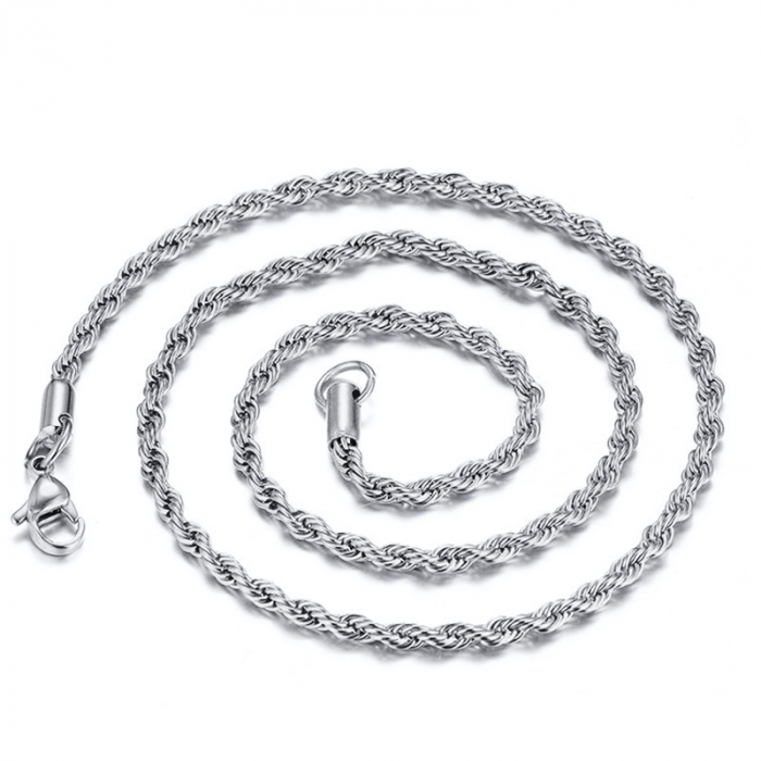 Lantisor simplu model Rope chain din otel inoxidabil, placat cu aur 18K, 60cm, Tessero, argintiu [1]