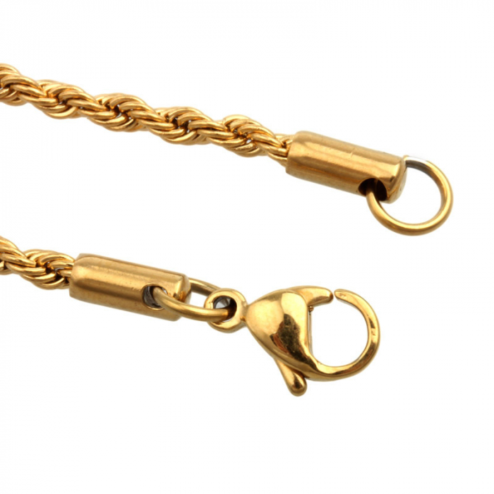 Lantisor simplu model Rope din otel inoxidabil, placat cu aur 18K, 60cm, auriu [1]