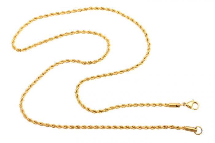 Lantisor simplu model Rope din otel inoxidabil, placat cu aur 18K, 60cm, auriu [2]