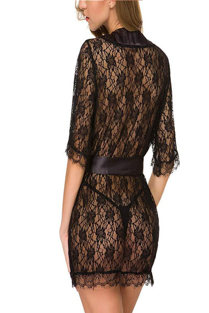 Lenjerie sexy de dama, camasa de noapte, dantela, marime universala, Tessero, negru [2]
