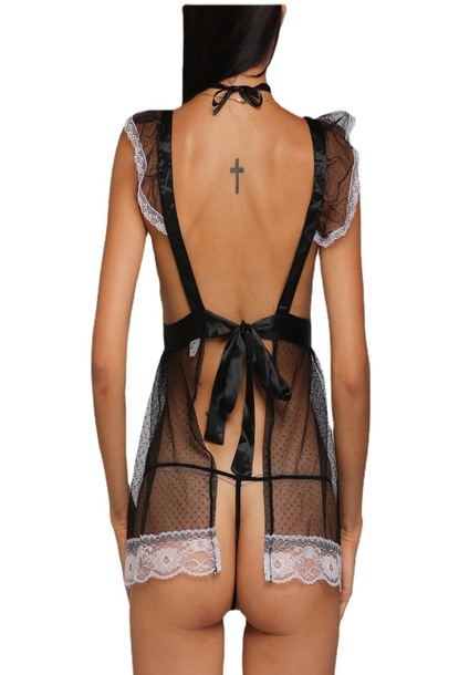 Lenjerie sexy de dama, model costum de menajera erotic, marime universala, Tessero, negru [3]