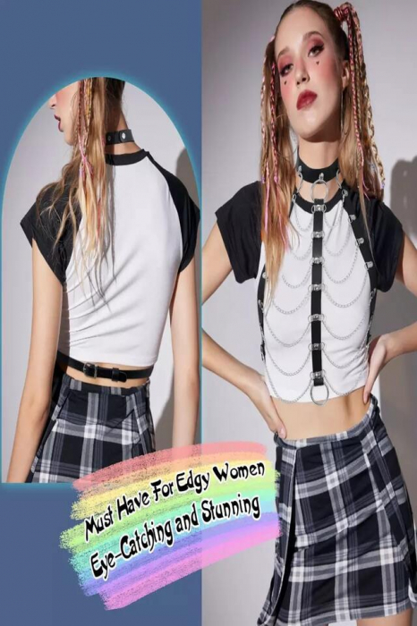 Lenjerie sexy din piele de dama, model tip ham cu choker si lanturi, marime universala, Tessero, negru [2]