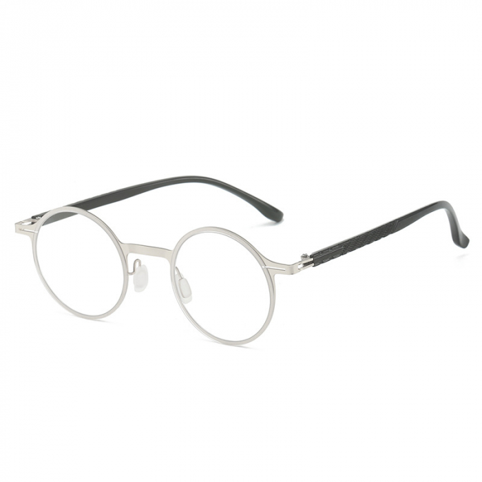 Ochelari de protectie pentru calculator, ecran telefon, laptop, TV, fara dioptrii, lentile transparente, model rotund, rama metalica, antireflex, anti lumina albastra, unisex, Tessero, argintiu [1]