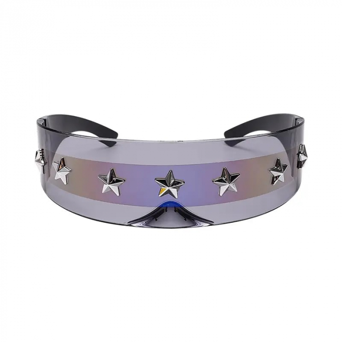 Ochelari de soare circulari cu o singura lentila, model stil Ciclop cu stelute imprimate, protectie UV400, unisex albastru, Tessero [1]