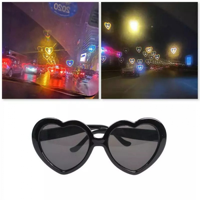 Ochelari de soare dama cu efect de inima 3D, difractia luminii in forma de inima, Tessero, negru [2]