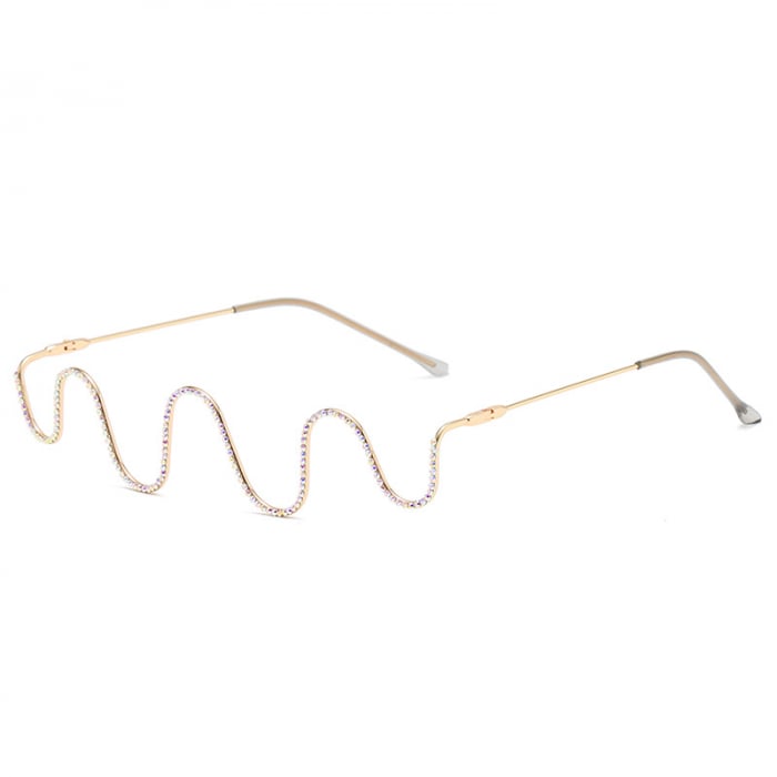 Ochelari de soare dama fara lentile, decorata cu pietre zirconiu, rama metalica, Tessero, auriu [3]