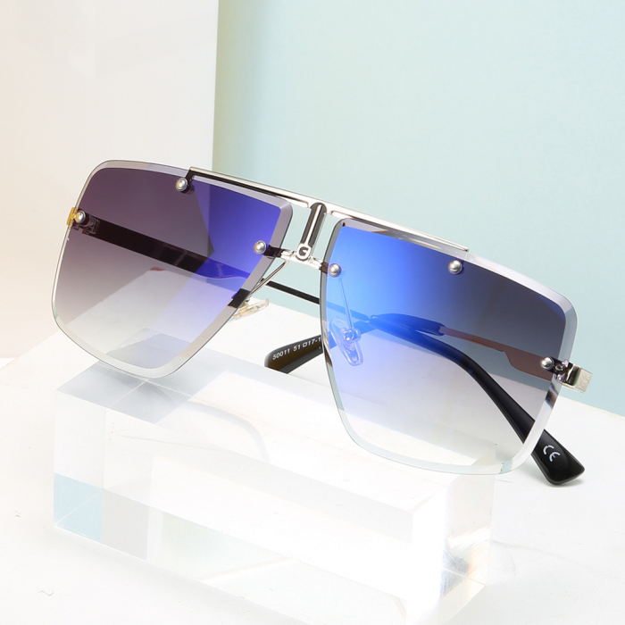 Ochelari de soare luxury, unisex, rame metalice, lentila cu tenta albastra, Tessero, argintiu [2]
