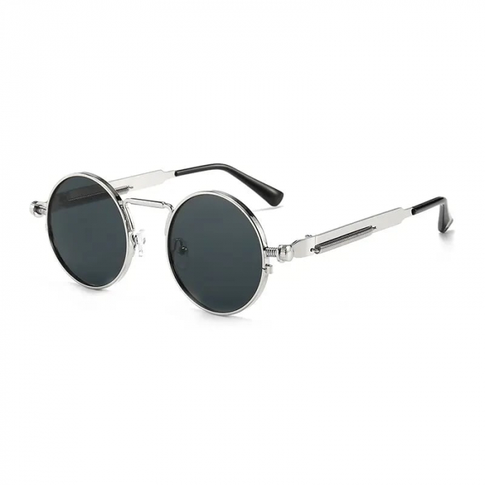 Ochelari de soare rotunzi Vintage, model pe brate in forma de arc, protectie UV400, unisex, rame metalice, Tessero, argintiu [1]