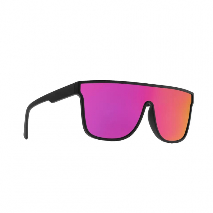 Ochelari de soare Shield Oversize cu lentila comuna de culoare mov, protectie UV400, unisex, Tessero, negru [1]