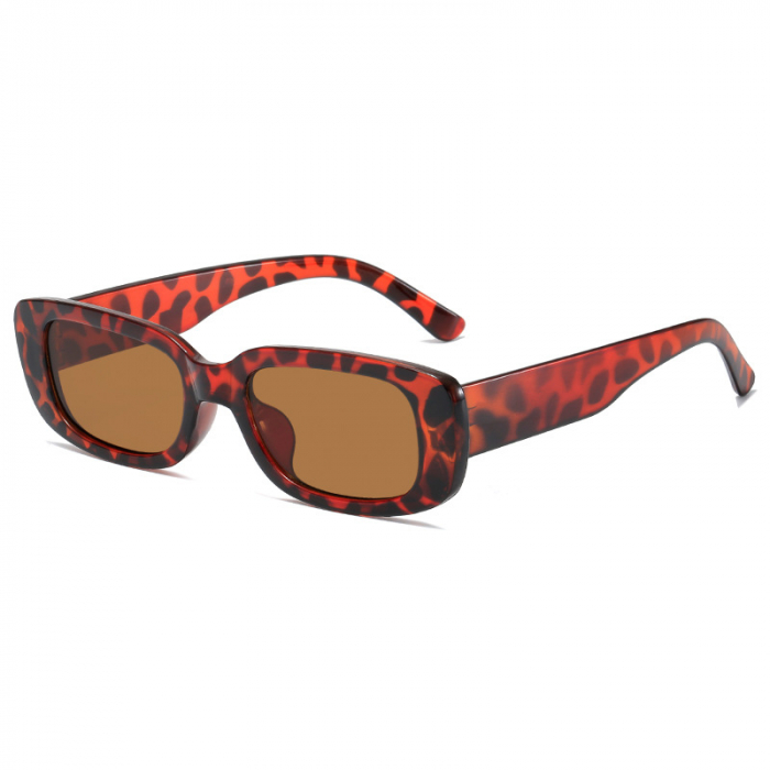 Ochelari de soare Square, unisex, model retro patrat, protectie UV400, Tessero, animal print, maro [1]