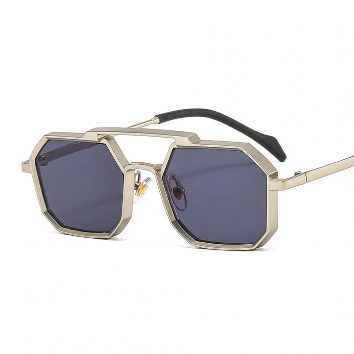 Ochelari de soare SteamPunk Vintage, forma octogonala, protectie UV400, unisex, rame metalice, Tessero, argintiu [1]