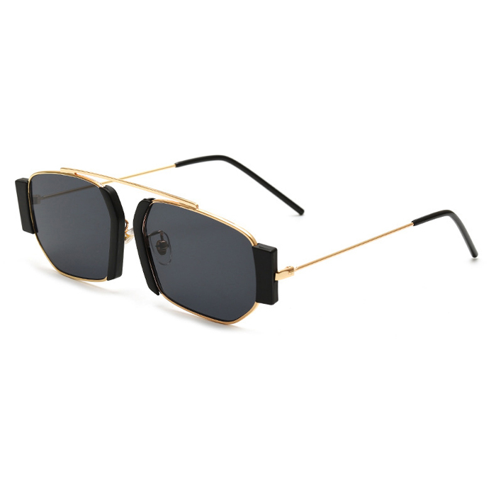 Ochelari de soare, unisex, model retro, rame metalice, lentila neagra, Tessero, negru si auriu [1]