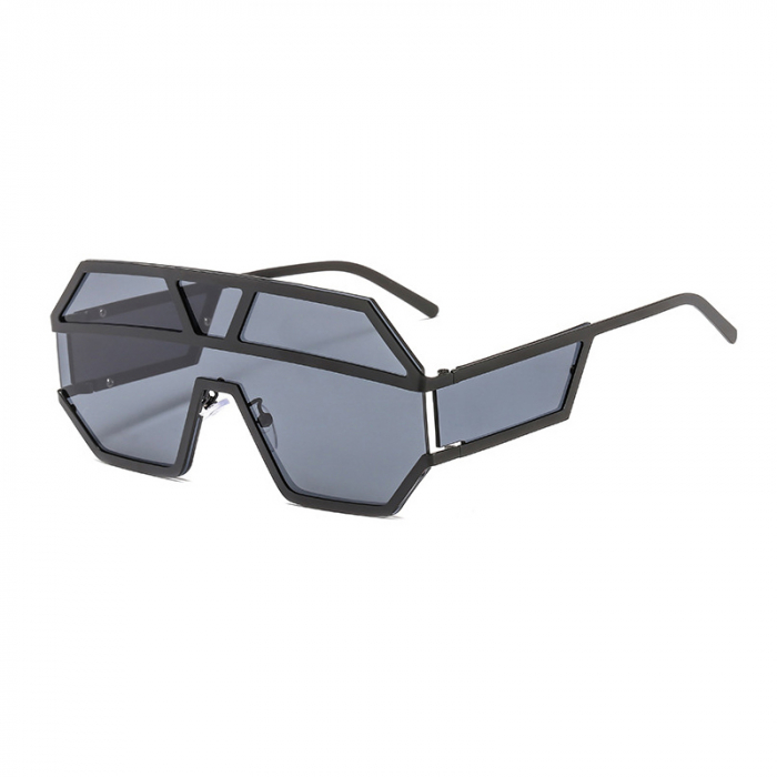 Ochelari de soare, unisex, model Shield, oversize, lentile laterale, protectie UV400, Tessero, negru [1]